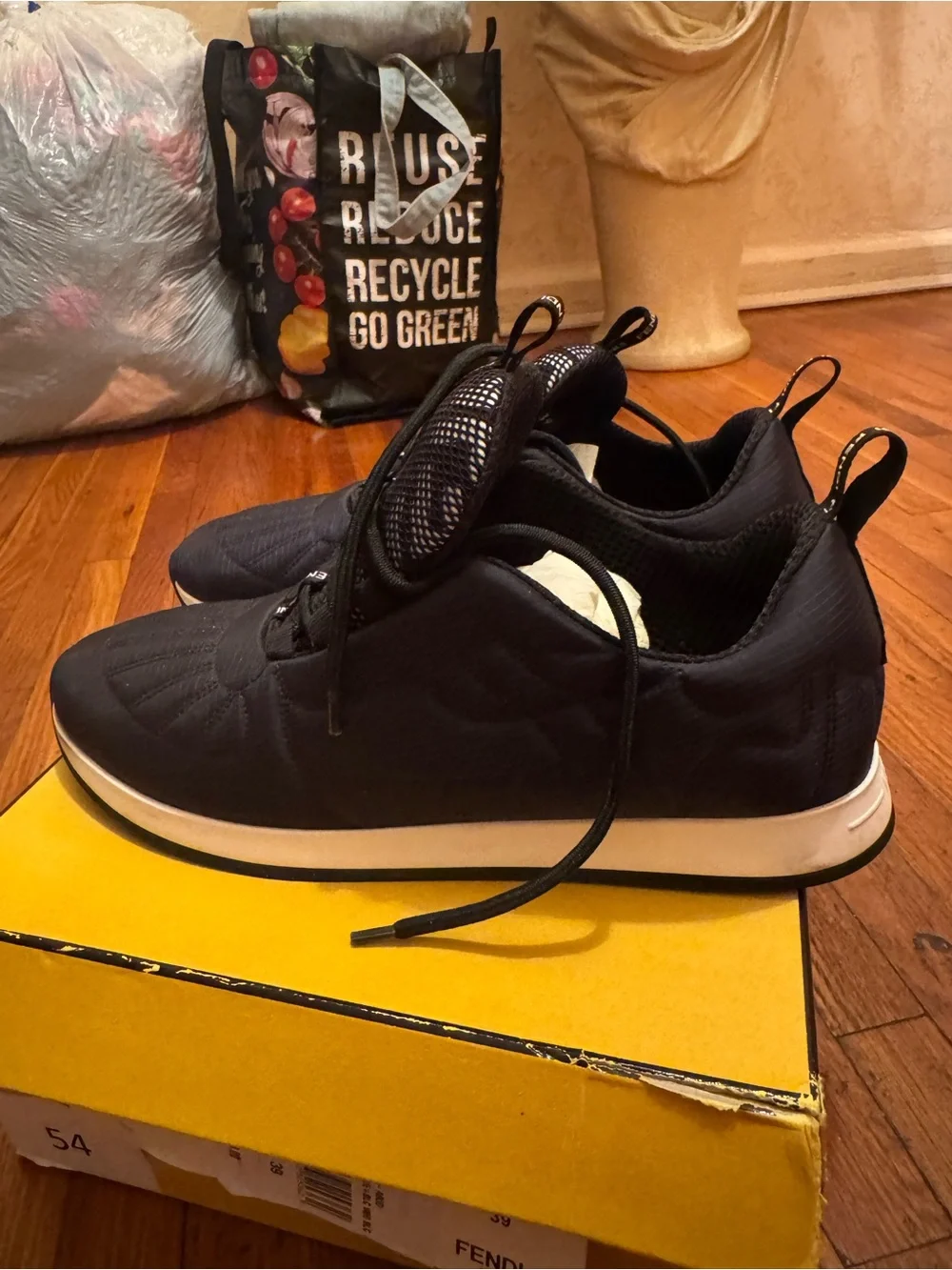 Fendi Black and White Logo-Trim Runner Sneakers